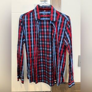 Mens dress buttoned down plaid designer.